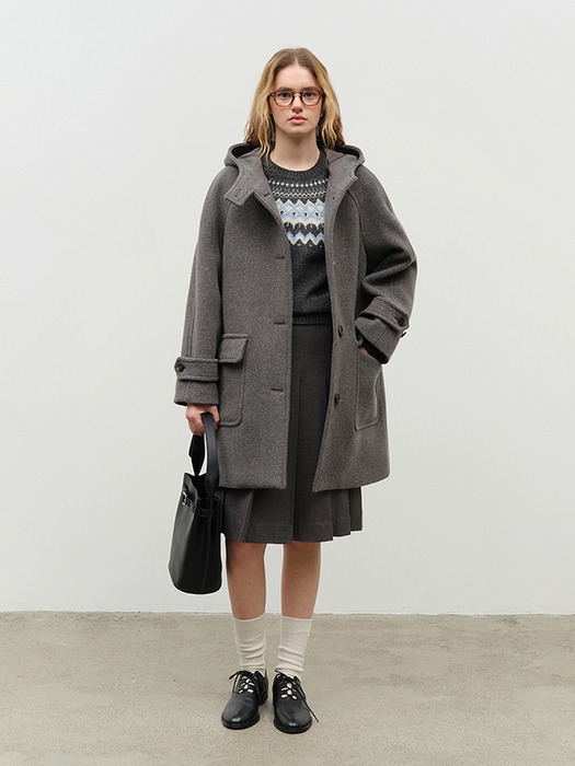 HOODED CASHMERE HALF COAT MELANGE GREY_UDCO4D223G2