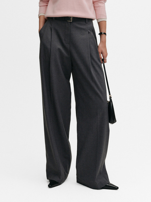 제니퍼 와이드 투 턱 팬츠_차콜 / JENNIFER WIDE TWO TUCK PANTS_CHARCOAL