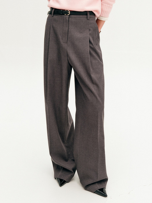 제니퍼 와이드 투 턱 팬츠_차콜 / JENNIFER WIDE TWO TUCK PANTS_CHARCOAL