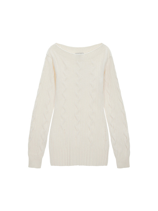 DAMAGE POINT CABLE KNIT DRESS IN IVORY