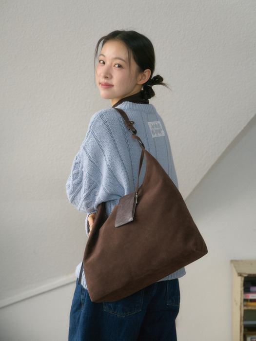 ANC SUEDE HOBO BAG & CARD WALLET SET_BROWN