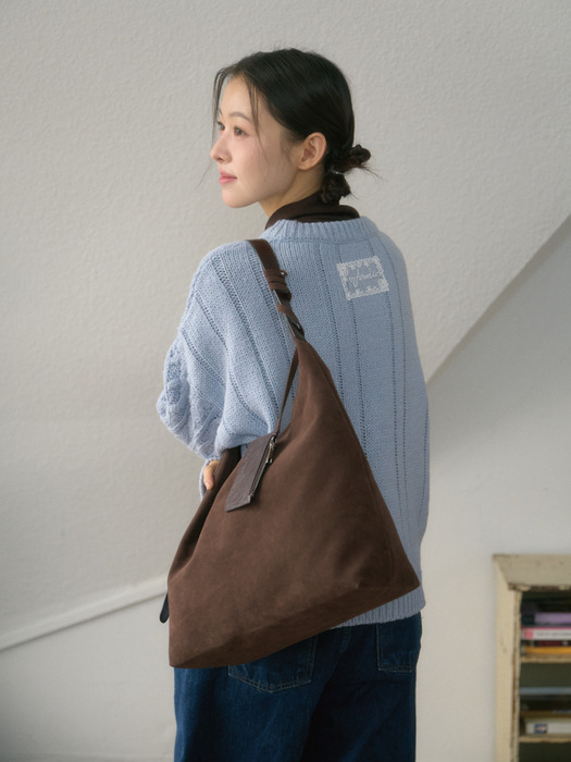 ANC SUEDE HOBO BAG & CARD WALLET SET_BROWN