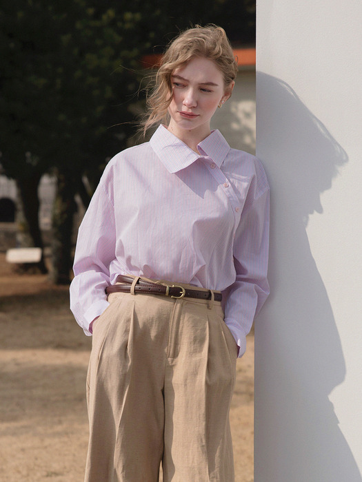 [단독]NESIS unbalance slant shirt_pink stripe