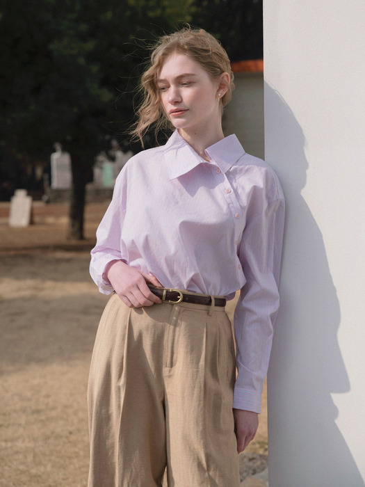 [단독]NESIS unbalance slant shirt_pink stripe