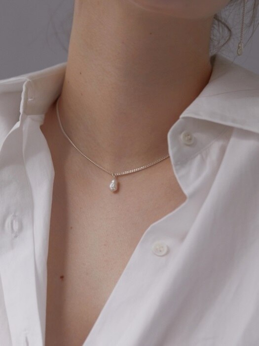 [Silver] One Natural Pearl Silver Necklace