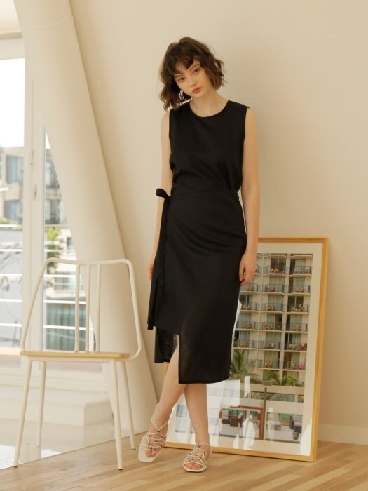 LINEN WRAP ONE-PIECE_BLACK