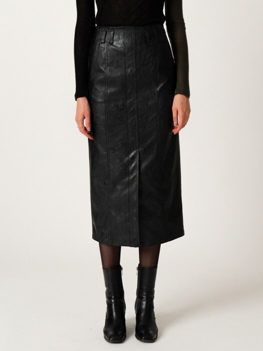 Leather Stitch Skirt_Black