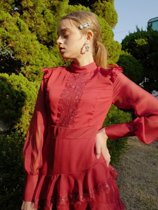 lace frill dress (Red)