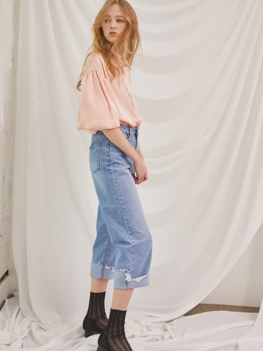 Drop Shoulder Satin Blouse_Peach