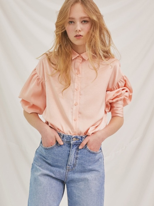 Drop Shoulder Satin Blouse_Peach