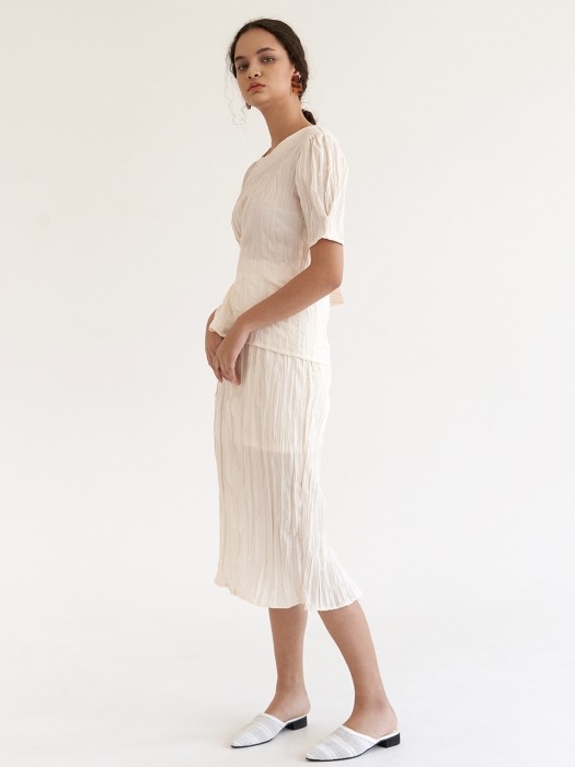 Wrinkle Slit Skirt - Beige