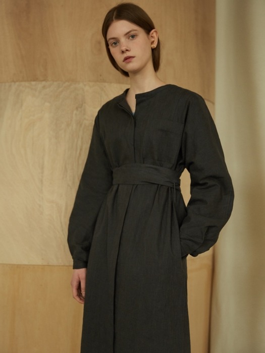 LINEN ROBE DRESS - CHARCOAL