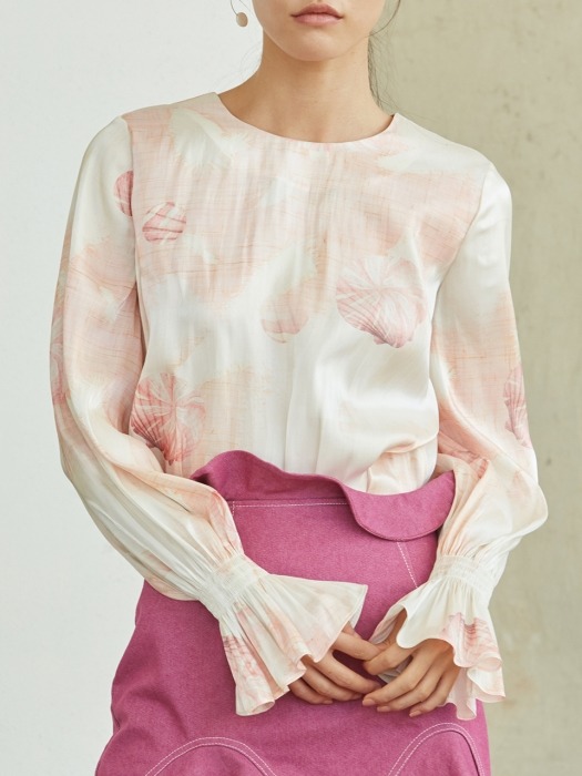 peach shell shirring blouse 