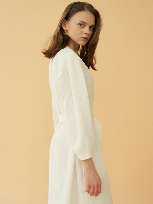 stitch linen dress (white)