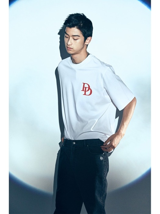 D-D LOGO SHORT SLEEVE-WHITE-RED