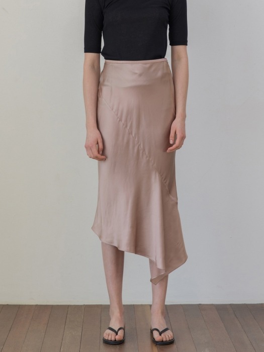 Silk Asymmetric Skirt_Nude Pink