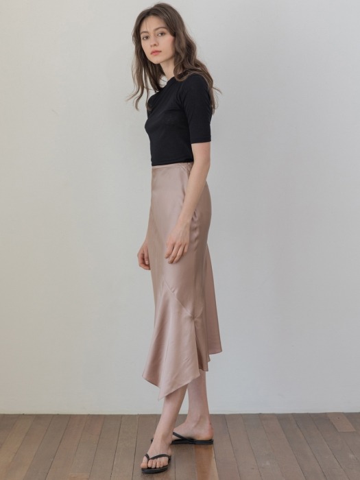 Silk Asymmetric Skirt_Nude Pink