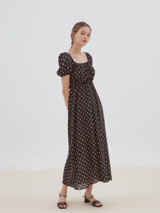 lovely dot shirring long dress[black]
