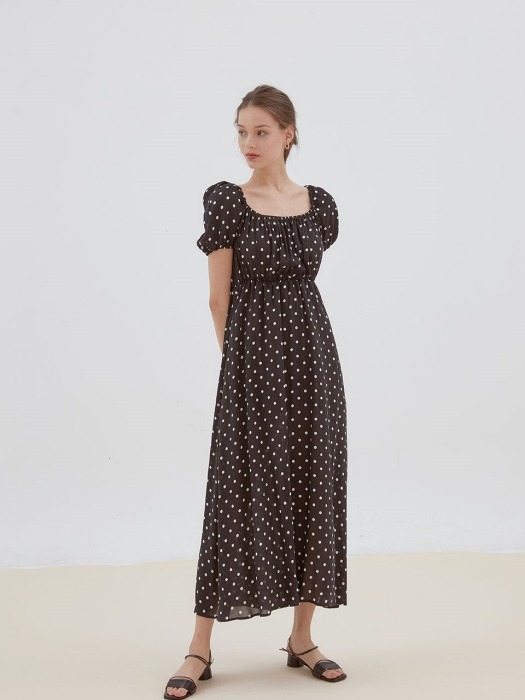 lovely dot shirring long dress[black]