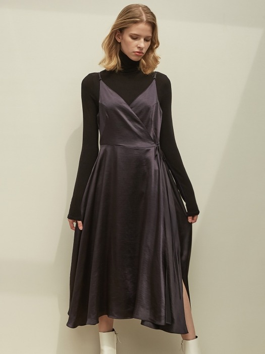 Lucas Wrap Slip Dress_black satin