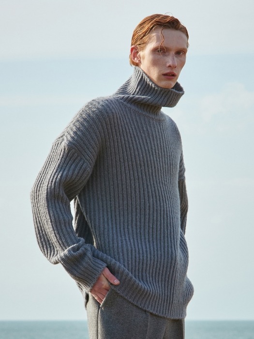 V573 HEAVY WOOL TURTLENECK KNITS_GRAY