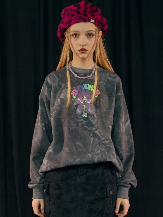 BUTTERFLY GRAPHIC TIE-DYED SWEATSHIRT [CHARCOAL]