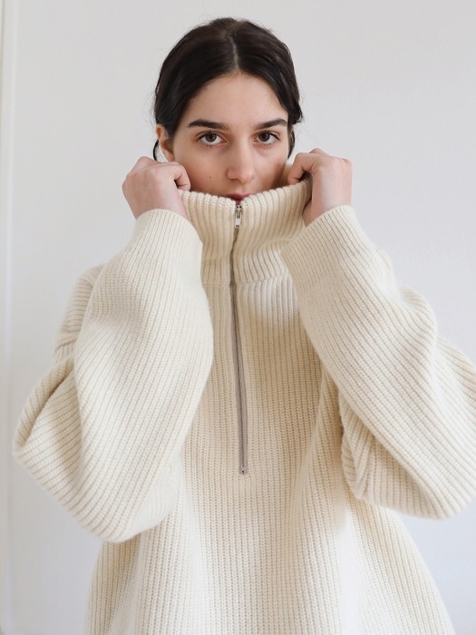 Half-Zip Wool Sweater in Cream