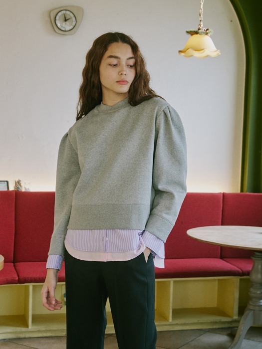 Puff Sleeve Layered Sweatshirts_Grey