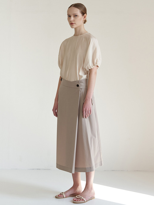 FOLDED WRAP-OVER MAXI SKIRT Taupe