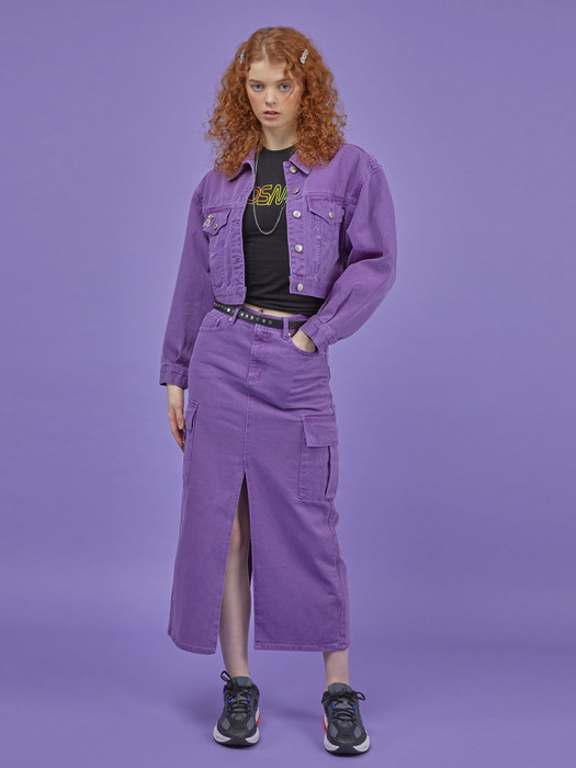 Purple Garment Dying Long Slit Skirt