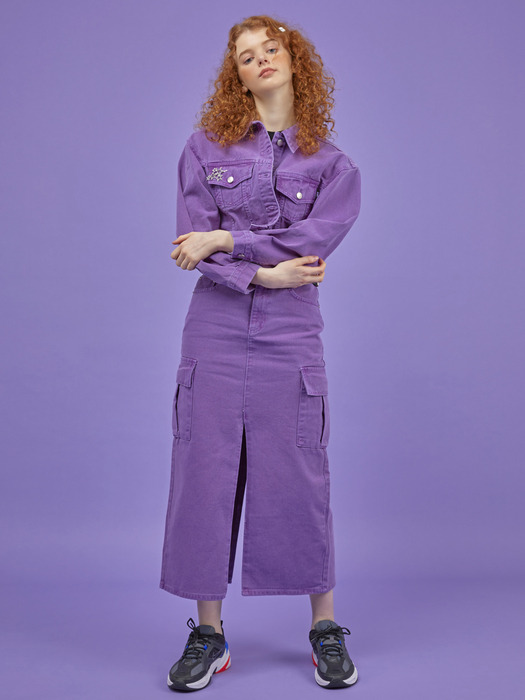 Purple Garment Dying Long Slit Skirt