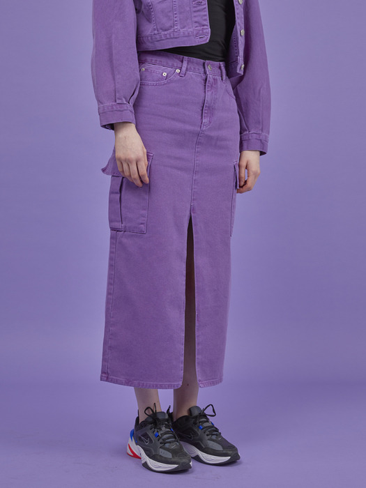 Purple Garment Dying Long Slit Skirt