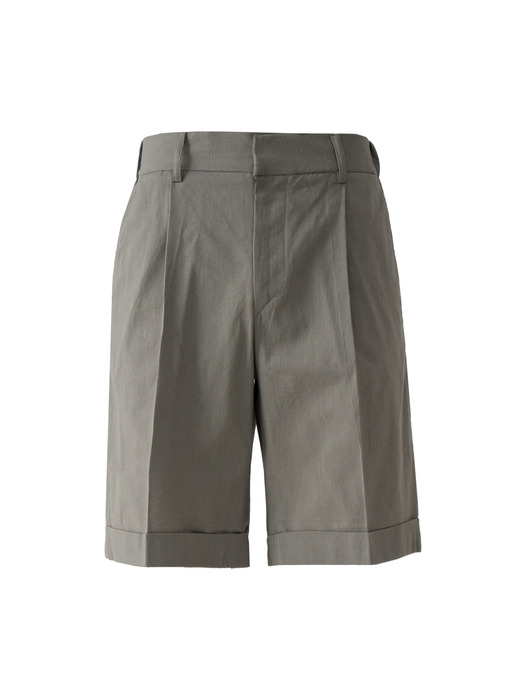 Banding roll-up linen shorts_khaki