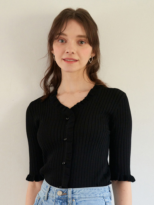 monts 1097 short-sleeve frill knit (black)