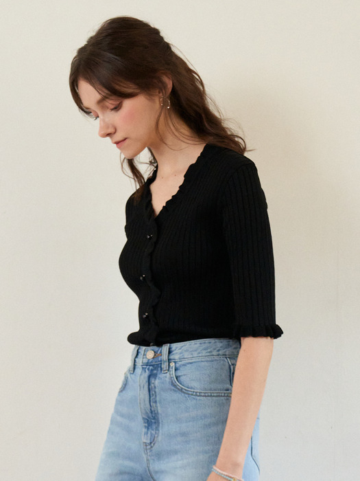 monts 1097 short-sleeve frill knit (black)