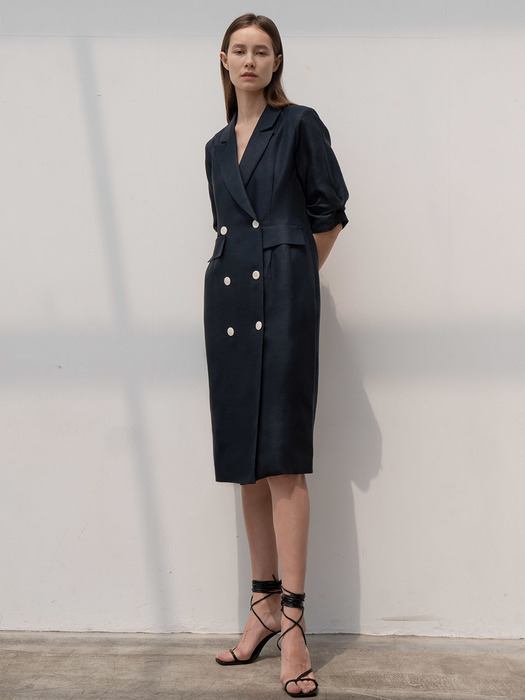 Double button contrast dress in navy