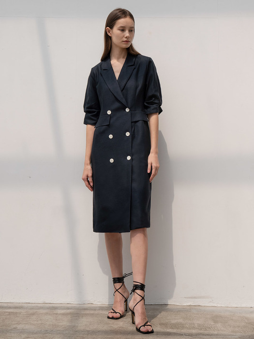 Double button contrast dress in navy