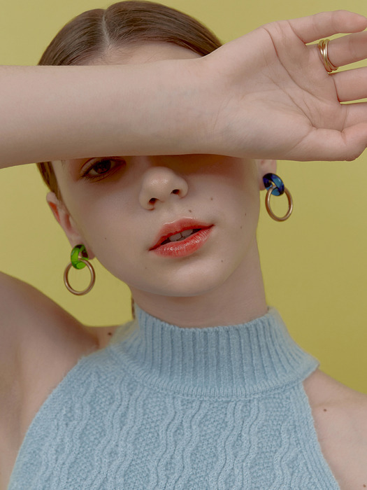 [단독]donut glass and circle earrings Green Blue