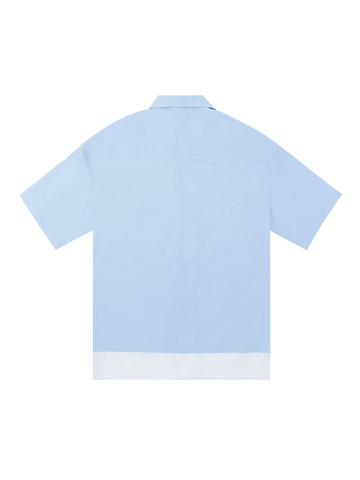 웨이브 로고 오버핏 반팔셔츠 스카이 블루
