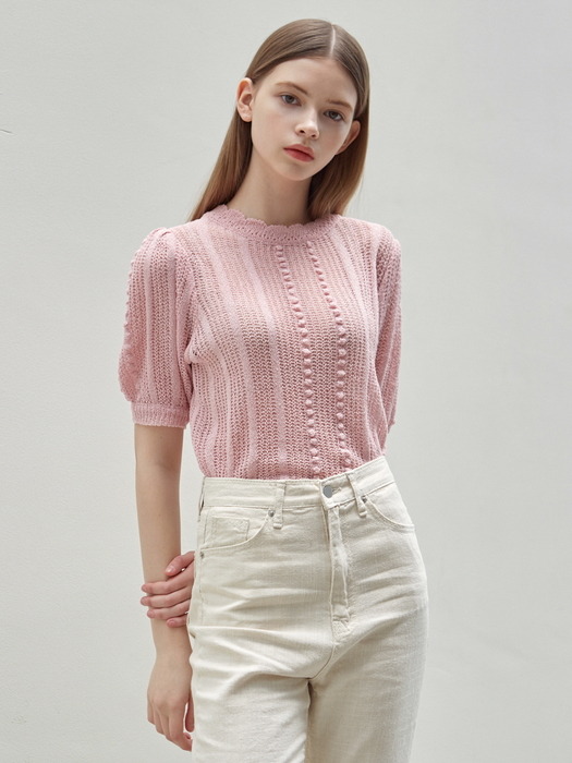 LACE PUFF HALF KNIT_LIGHT PINK