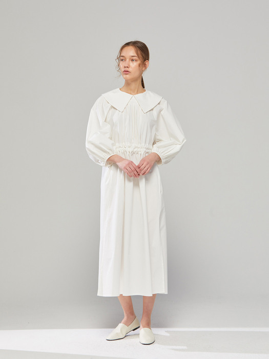 DEMERE ROUNDING-COLLAR BELTED DRESS (IVORY)