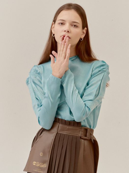 FLUID TWISTED NECK PUFF SLEEVE SATIN BL_MINT (EETZ3BLR03W)