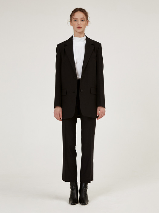 TAILORED SINGLE BLAZER JACKET [BLACK] [BEIGE]