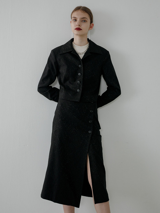 Jacquard slit skirt (black)
