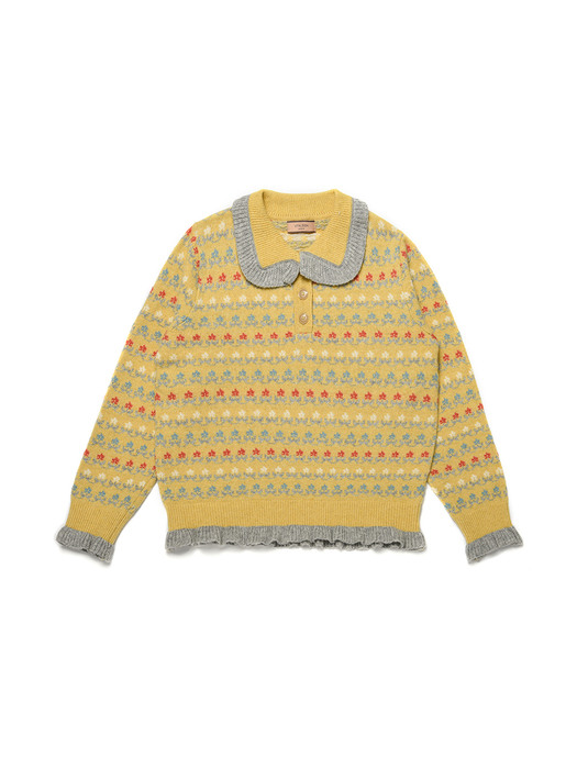 Floral Frill Rams Wool Knit_Yellow