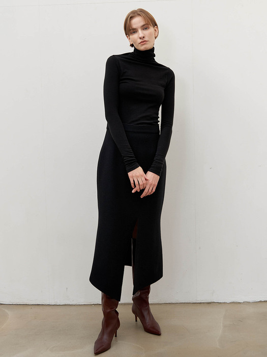 Wool tencel turtleneck - Black