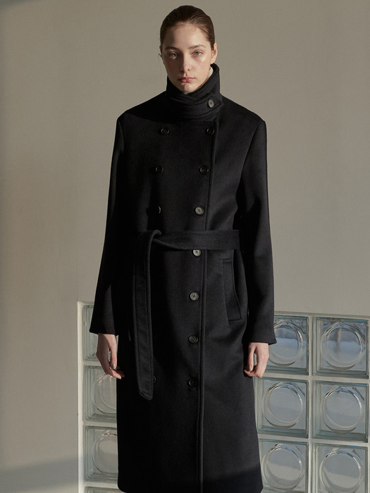 OU549 wool double trench coat (deep navy)