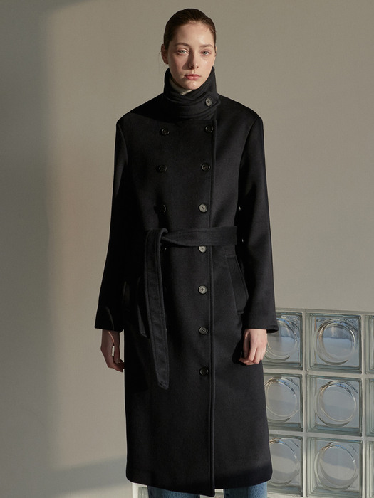 OU549 wool double trench coat (deep navy)