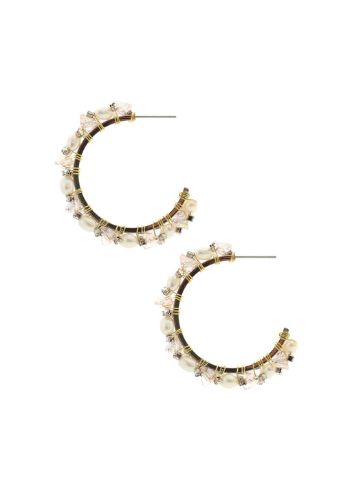 Pearl Line Ring Post Earrings
