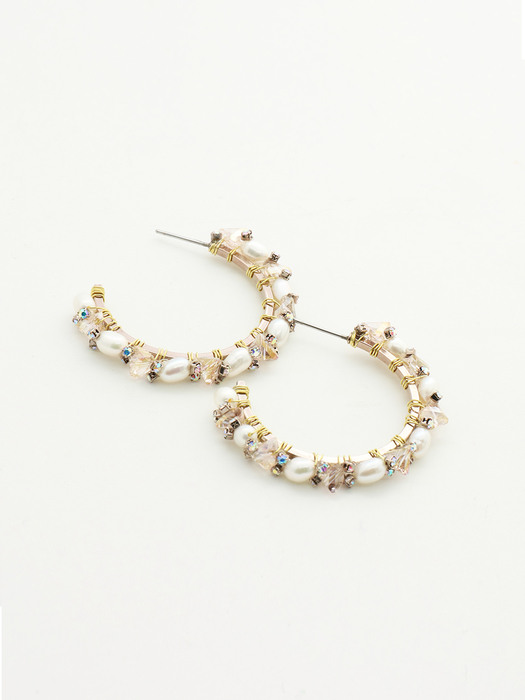 Pearl Line Ring Post Earrings